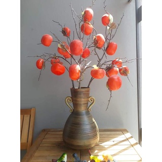 Cành quả hồng 7 quả giả cao 82cm - Cành quả trang trí nhà cửa - Ảnh thật