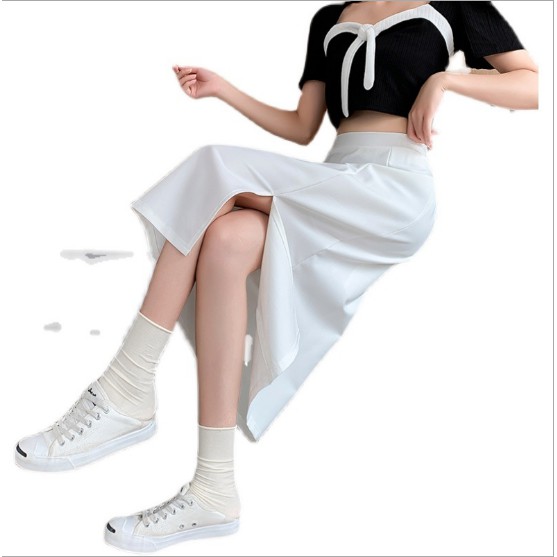 Chân váy dài ulzzang qua gối xẻ tà, chân váy chữ A dài lưng cao phong cách Hàn Quốc CV25 | BigBuy360 - bigbuy360.vn
