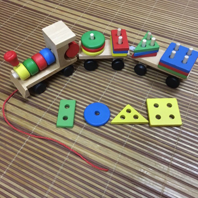 Đồ chơi gỗ đoàn tàu thả hình khối cho Bé, nhận biết màu sắc (Đồ Chơi Trẻ Em)