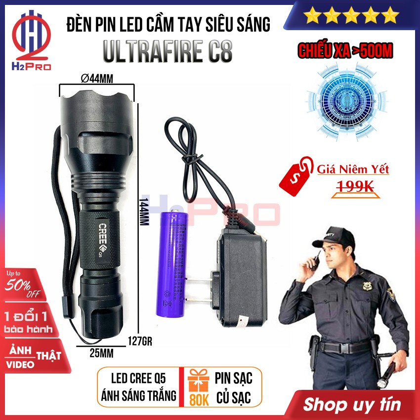Đèn pin siêu sáng police SWAT 101 4 LED TẶNG SẠC 5V