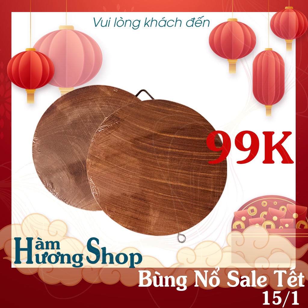 Thớt gỗ nghiến Tây Bắc Nguyên Khối - Không tâm D24xH2.5cm, thớt kháng khuẩn cao cấp bền đẹp