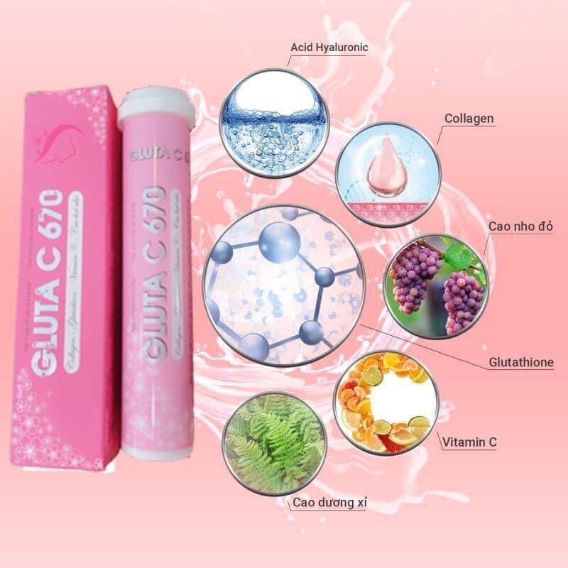 Sủi hồng trắng Da, đẹp da GLUTA C670 chống lão hóa, giảm thâm nám