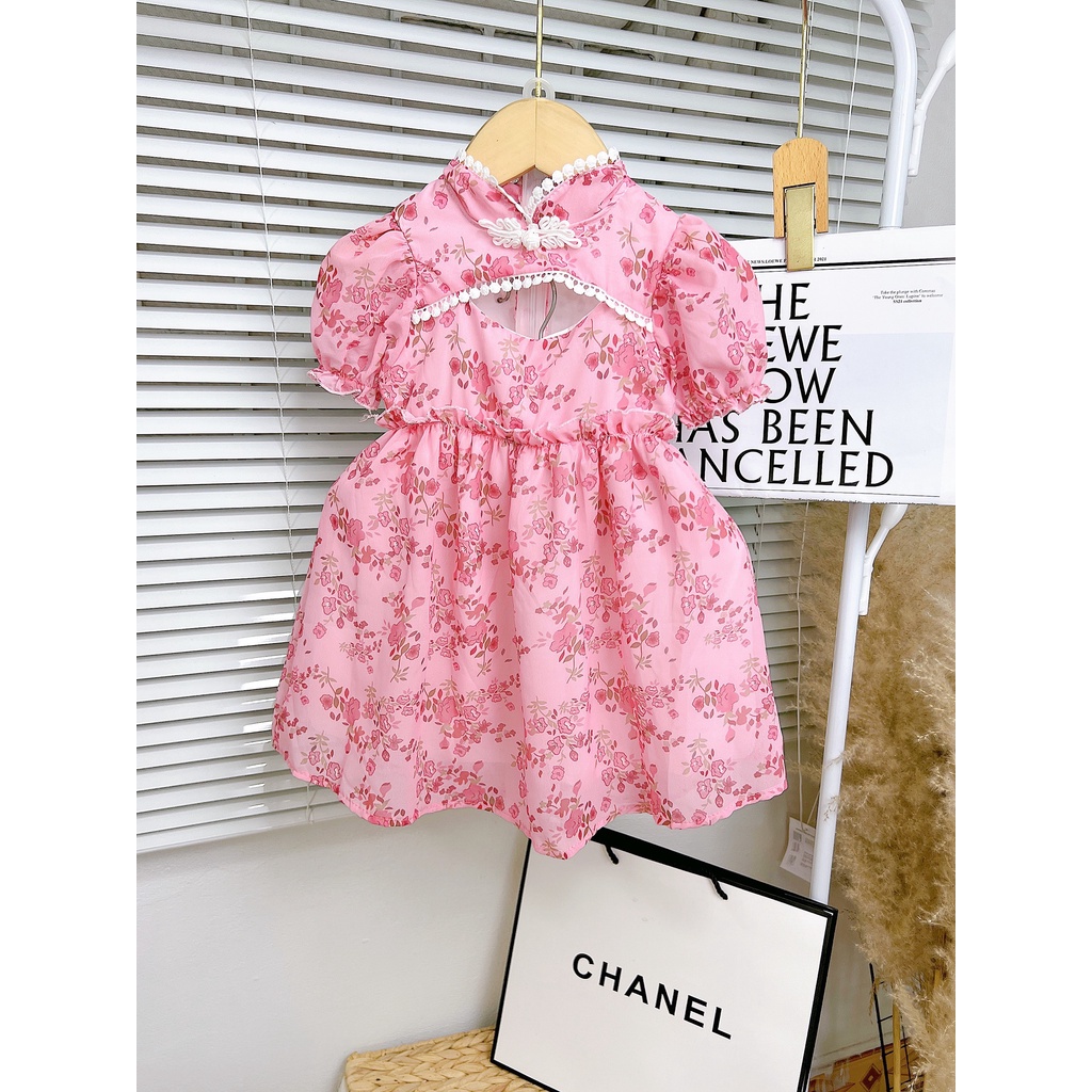 Váy hoa 2 lớp cho bé, đầm tiểu thư sang chảnh cho bé gái