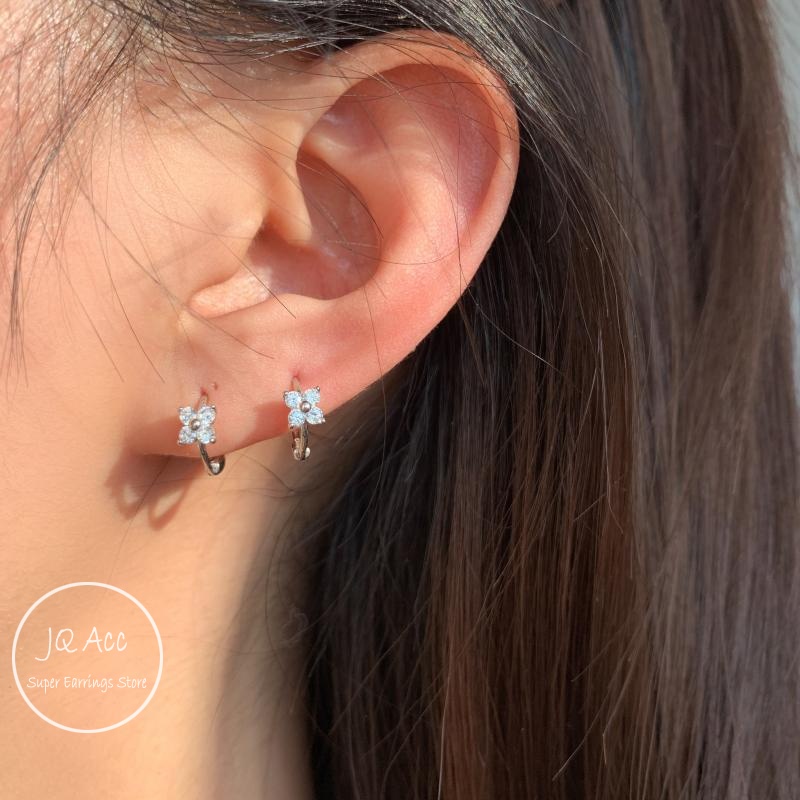 Khuyên Tai Tròn Khuyên Tai Bạc 14k Hình Cỏ Ba Lá Không Gây Dị Ứng Thời Trang Cho Nữ