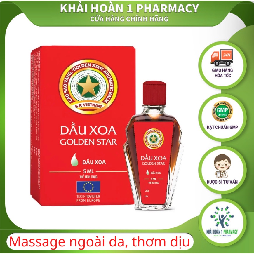 Dầu xoa GOLDEN STAR hương thơm dịu nhẹ giúp thoả mái khi massage da - Chai 24ml