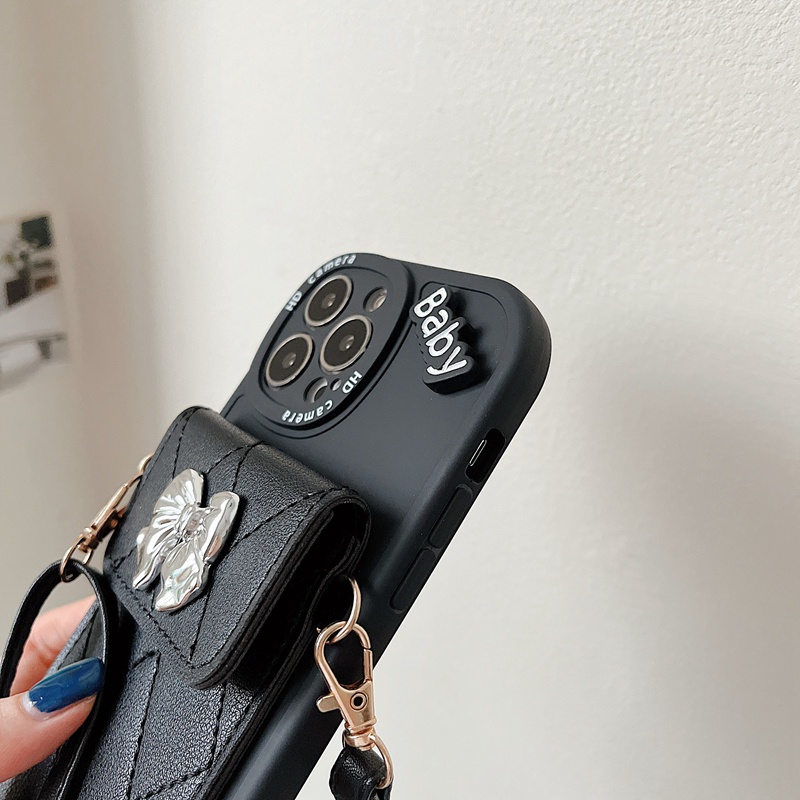 Ốp Điện Thoại Dạng Ví Đeo Chéo Kẻ Sọc Hình Thoi Có Ngăn Đựng Thẻ Cho iPhone 11 pro Max 12 13 14 pro Max X XS XR 7 8 Plus