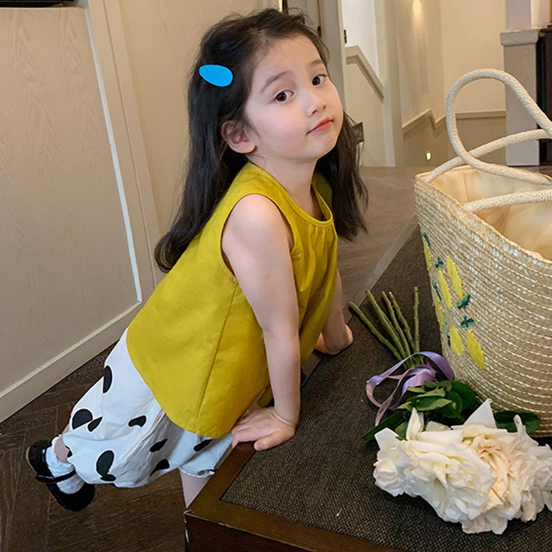 Set Áo Sát Nách + Quần Dài Chấm Bi Dễ Thương Cho Bé Gái