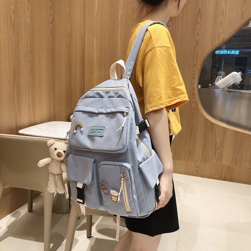 (Tặng sticker, gấu bông)Balo đi học ulzzang cao cấp chống thấm nước (vải đẹp)