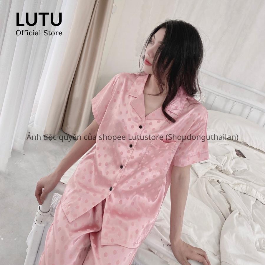 Bộ ngủ pijama lụa gấm tay cộc quần dài