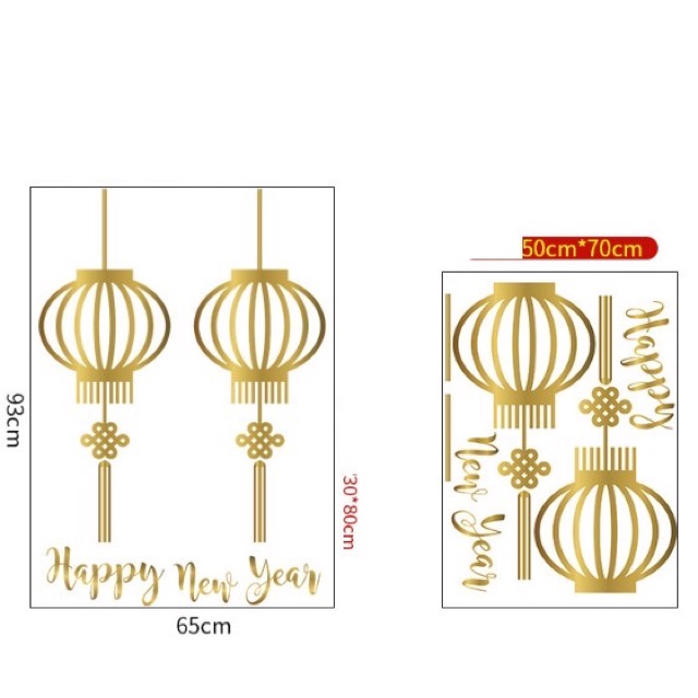 Decal dán Tết - Lồng đèn ánh Chữ cực nổi ( Vàng - Đỏ )