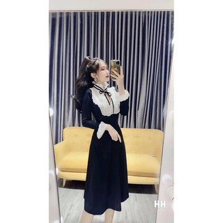 Váy maxi đen phối cổ bèo cho nữ