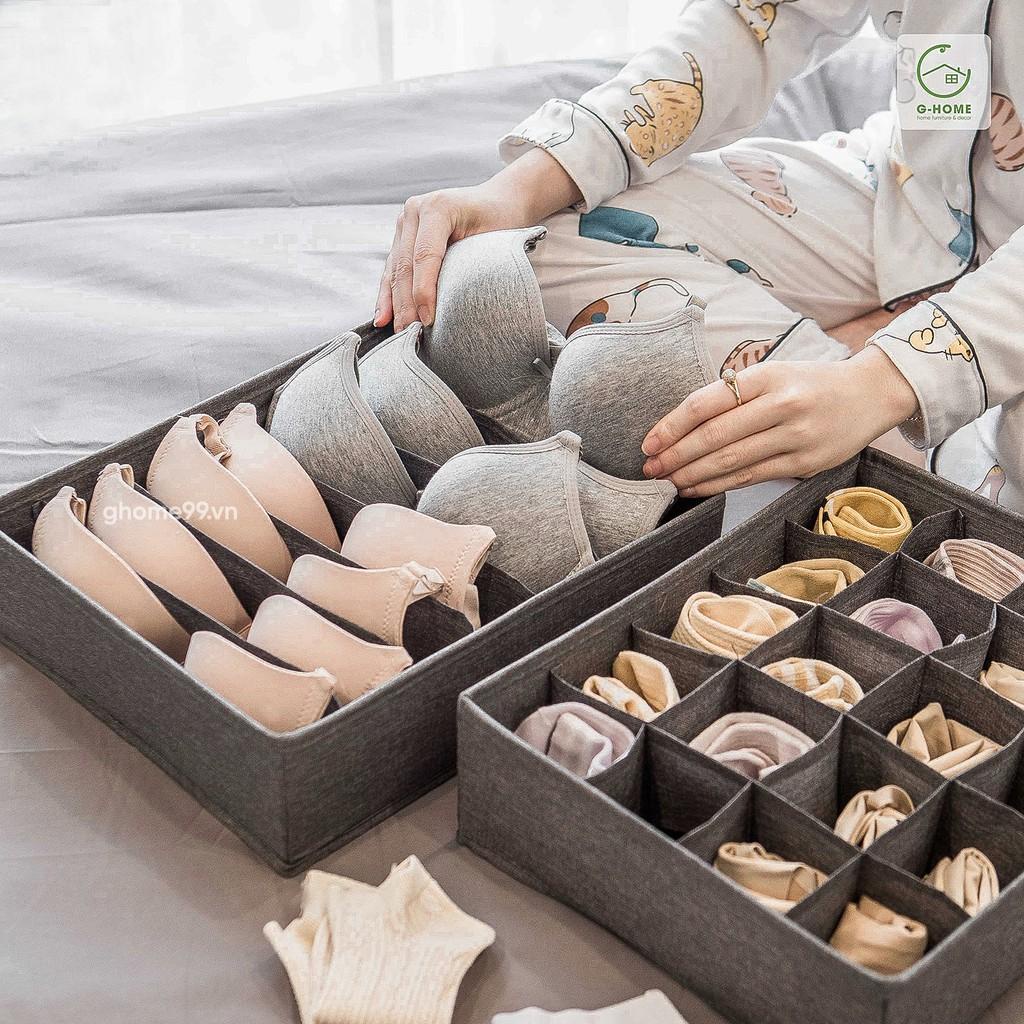 Set 3 Túi vải đựng đồ lót tất vớ cá nhân nhiều ngăn tiện gọn dễ tìm khay xếp chia ô