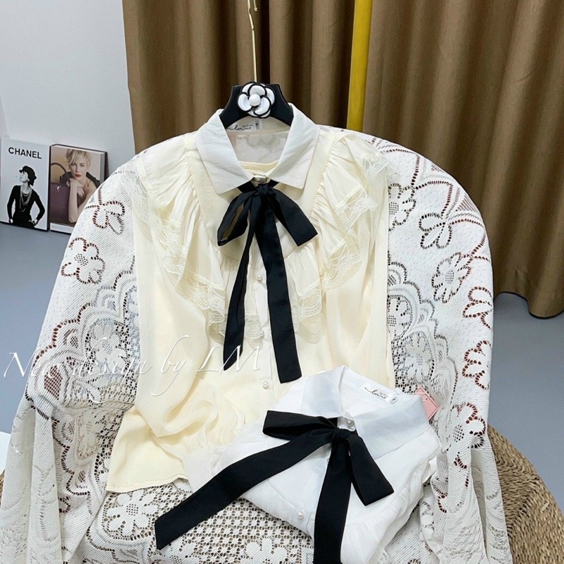 Áo Kiểu Tiểu Thư - Áo Tơ Cổ Bèo Phối Ren Có Dây Thắt Nơ Rời Siêu Xinh Ảnh Thật Lekemqc ❤️