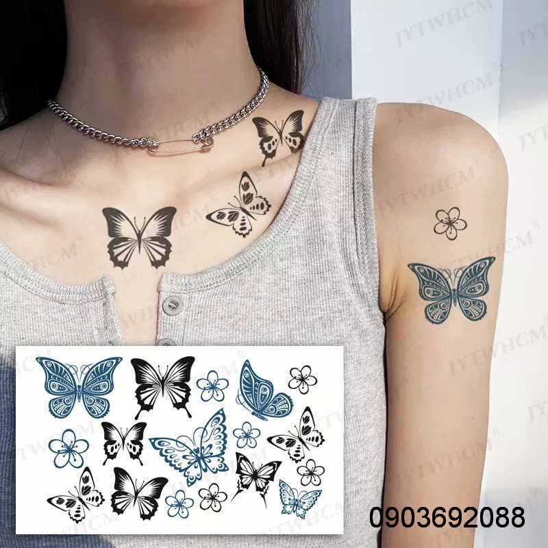 Hình xăm dán - tattoo sticker họa tiết bướm xinh kích thước 10.5 x 6cm