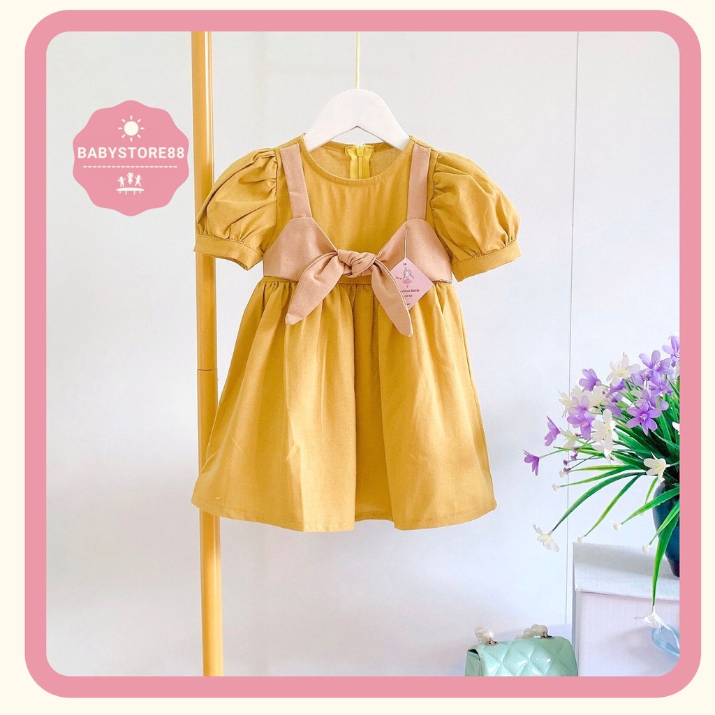 Váy cho bé gái 1 2 3 4 5 6 7 8 tuổi - Babystore88 - Đầm trẻ em cộc tay chất linen bột hàng thiết kế cao cấp v32