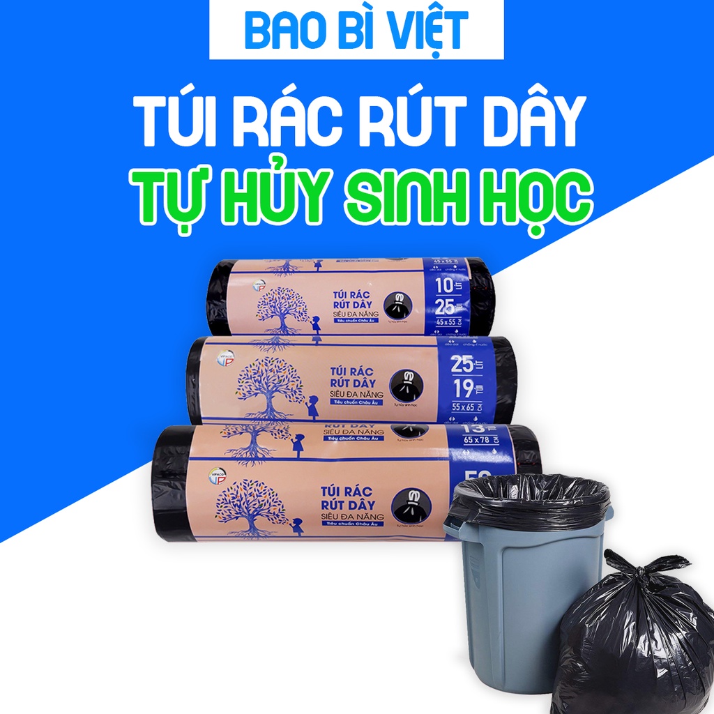 túi rác rút dây tự phân hủy chống rò rỉ, ngăn mùi hiệu quả, chịu tải cao