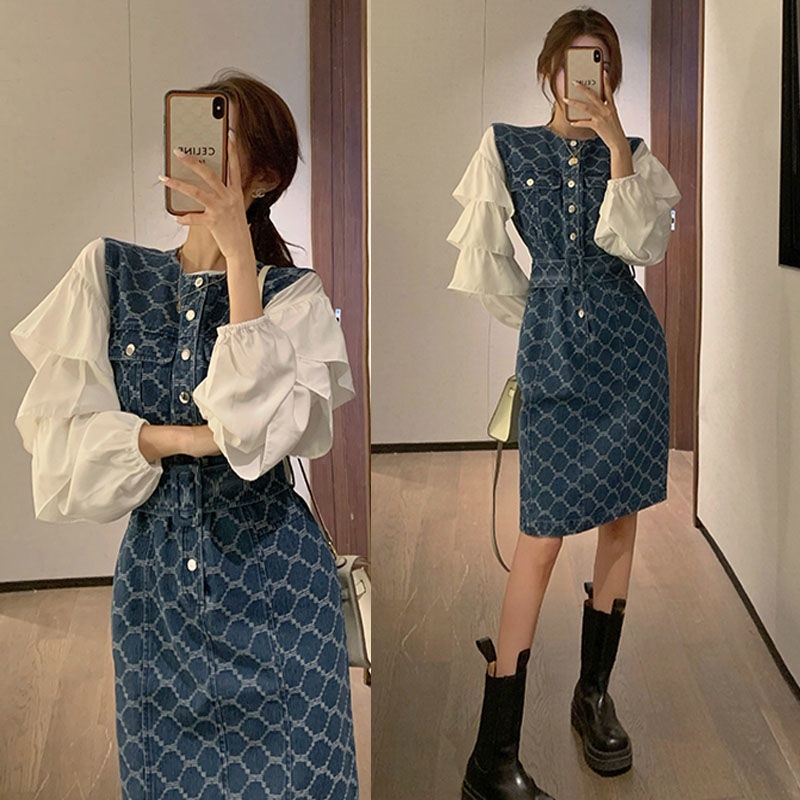 Set Áo Váy Yếm Denim Thời Trang Cho Nữ