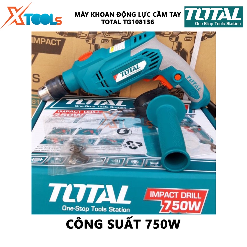 Máy khoan động lực cầm tay TOTAL TG108136 |Máy khoan động lực cầm tay 750W, đáp ứng trên gỗ, tường, sắt tiện lợi[XTOOL]