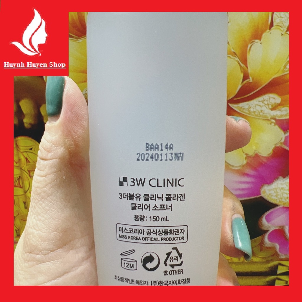 [chính hãng] Nước hoa hồng trắng da 3W Clinic Collagen White 150ml