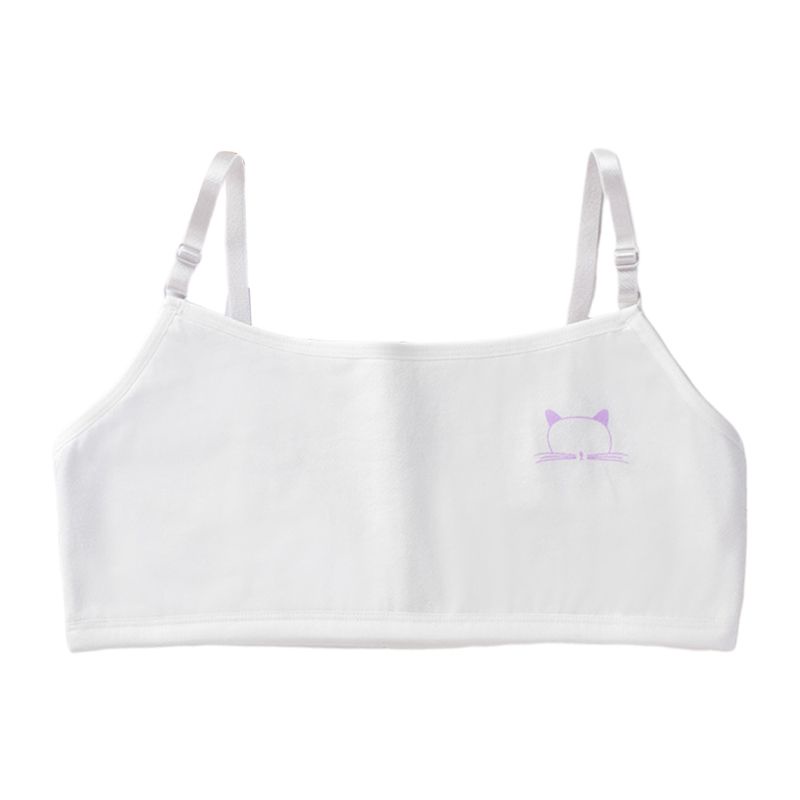 Áo Ngực Cotton Hai Lớp Màu Kẹo Ngọt In Họa Tiết Mèo Hoạt Hình Dễ Thương Dành Cho Tuổi Teen