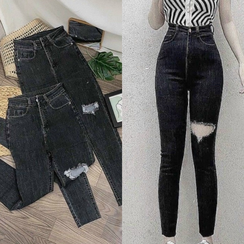 QUẦN DÀI JEAN RÁCH 1 BÊN GỐI FOM SIÊU CAO