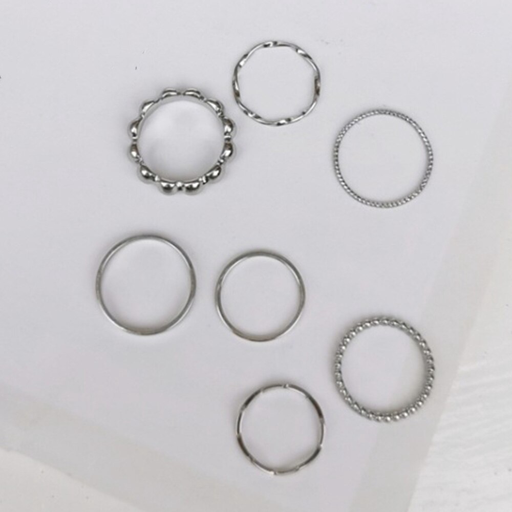 Bộ 5 Nhẫn Kim Loại Mạ Vàng Bạc Họa Tiết Hình Học Thời Trang Cho Nữ