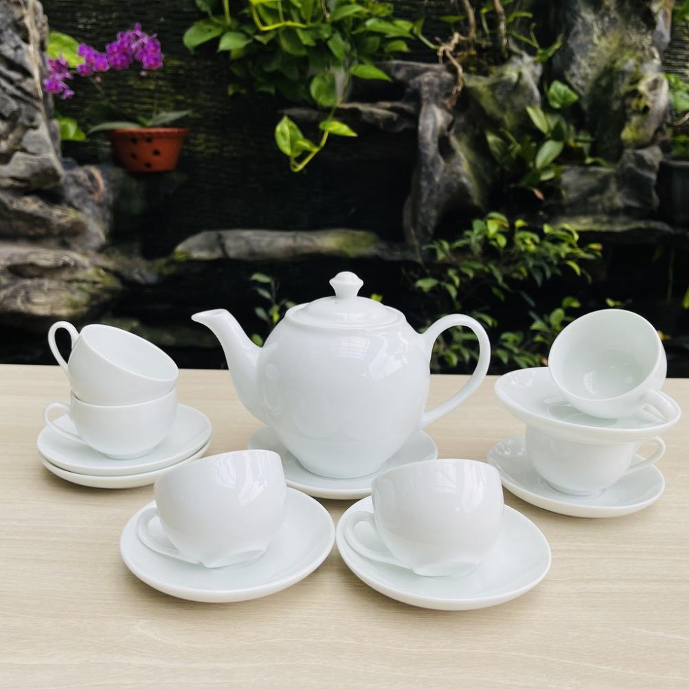 Bộ ấm trà Minh Long sứ trắng nhiều kích thước - Gốm Bát Tràng