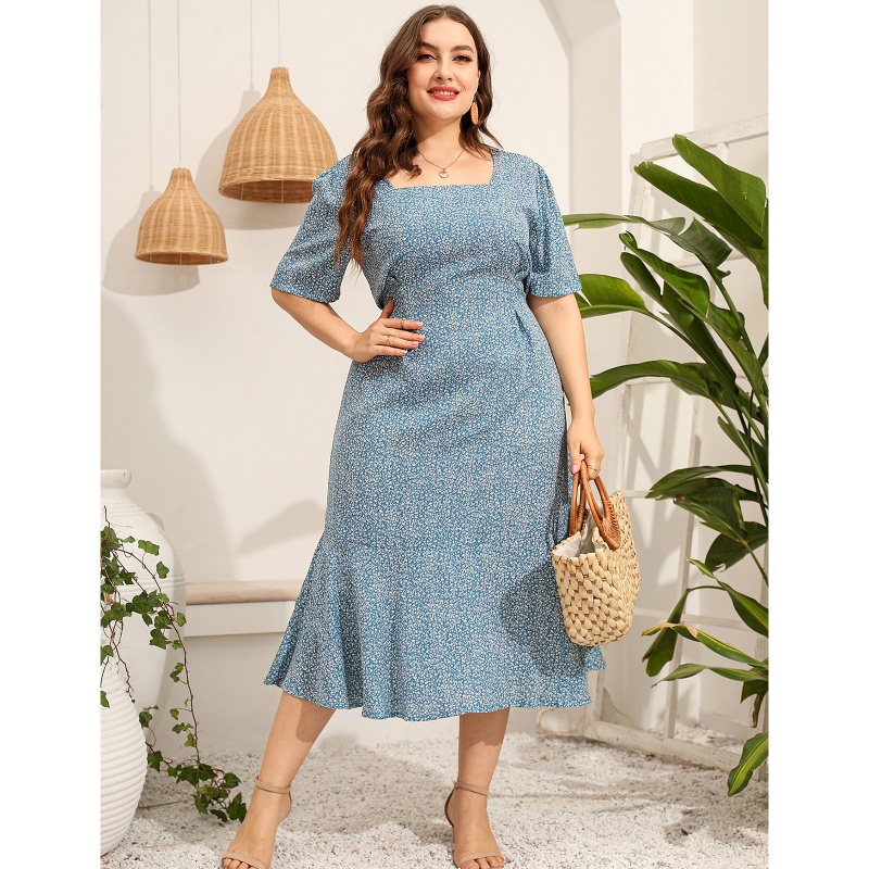 Đầm Midi Tay Ngắn In Hoa Plus Size Thời Trang Đi Biển Mùa Hè Cho Nữ