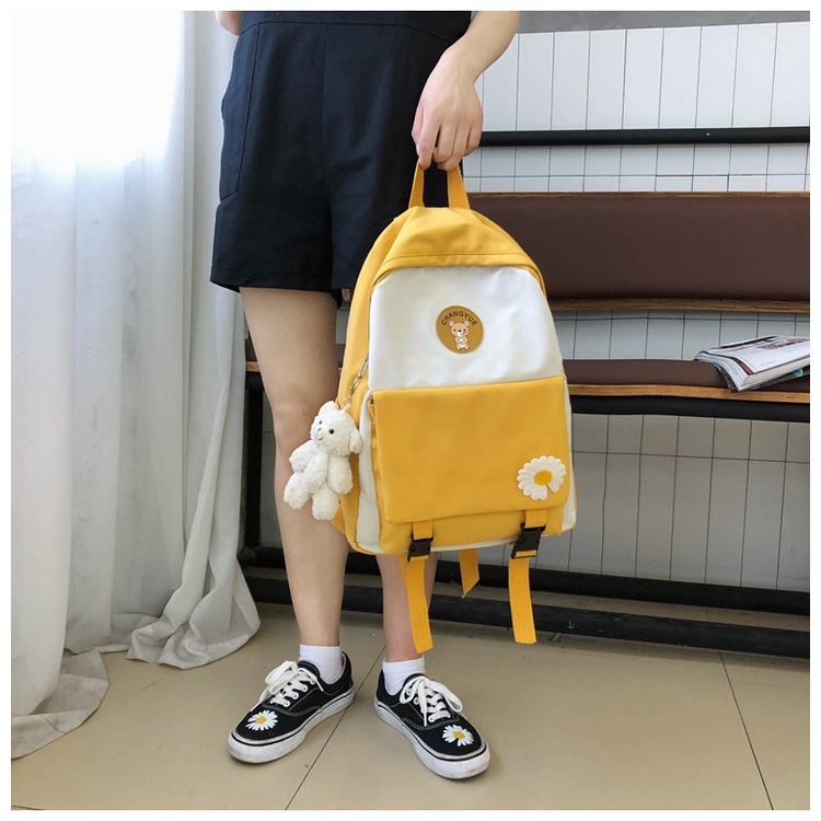 Balo nữ đi học nắp gập kèm móc bông cúc daisy dễ thương đáng yêu giá rẻ R7005