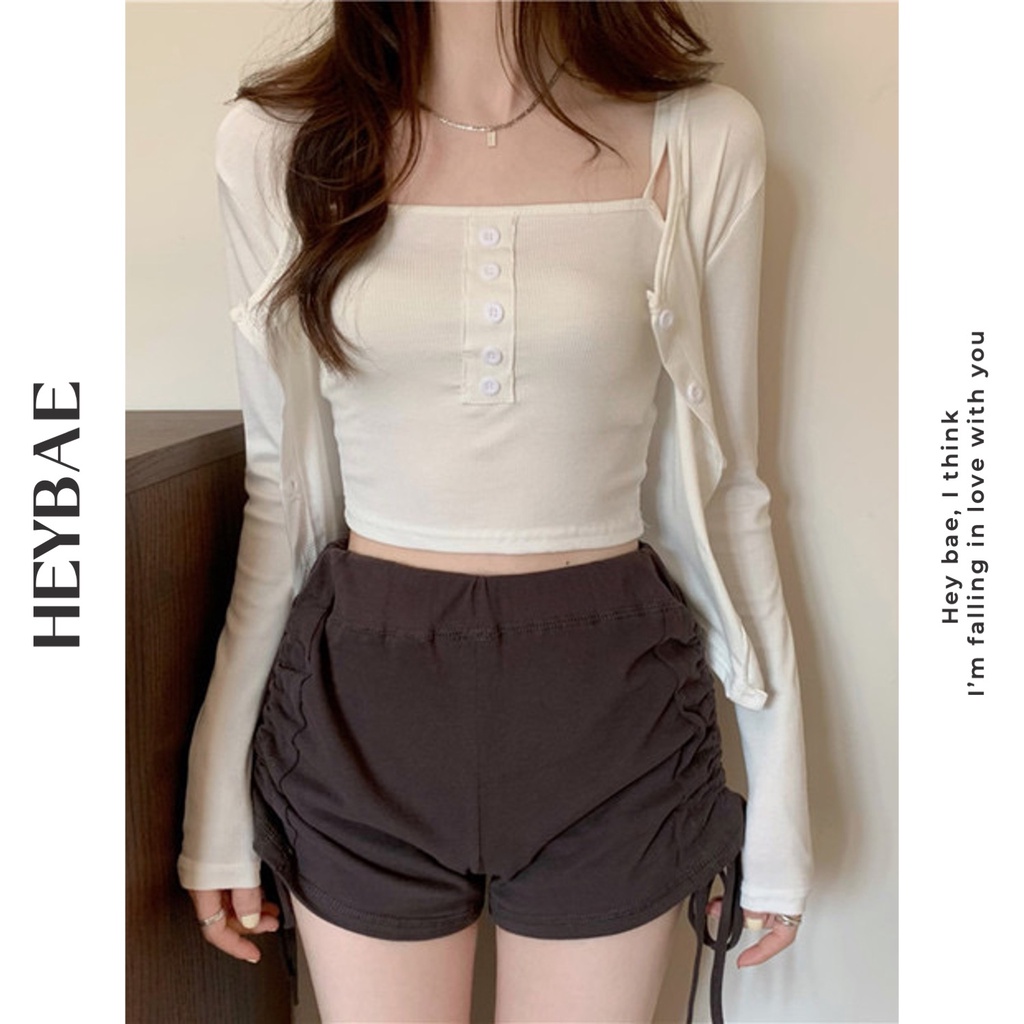 Set cardigan dài tay kèm áo 2 dây nữ tính Autumn HEYBAE mỏng nhẹ sexy cho nữ