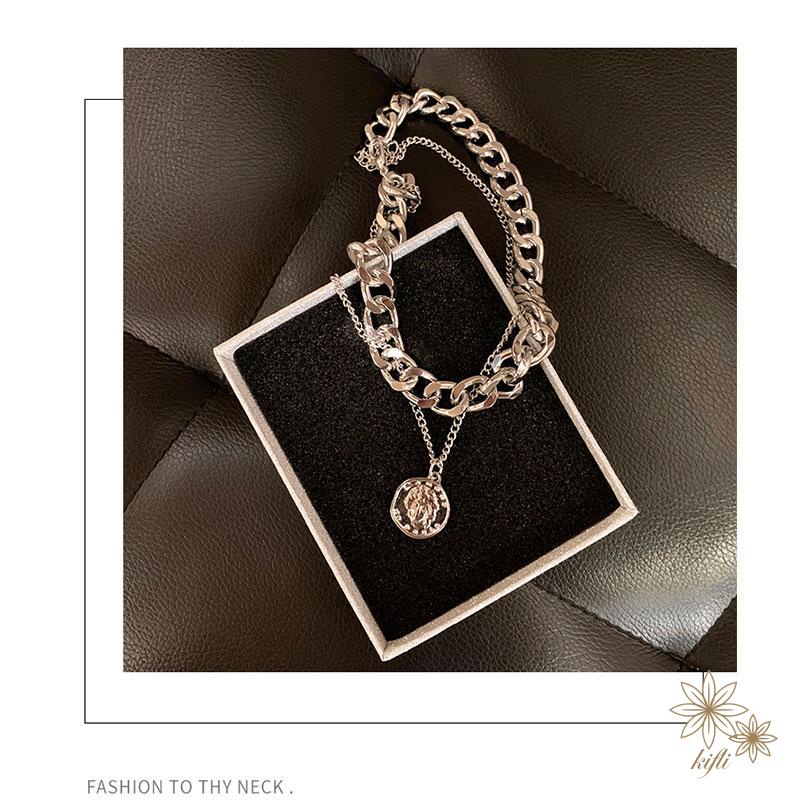 Vòng cổ Sợi Xích Dày Hai Lớp Mặt Hình Chân Dung Cổ Điển Thời Trang