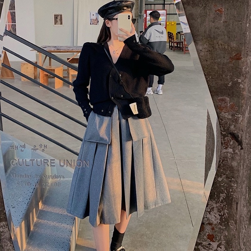 SET CHÂN VÁY + ÁO CADIGAN KIỂU DÁNH HÀN QUỐC