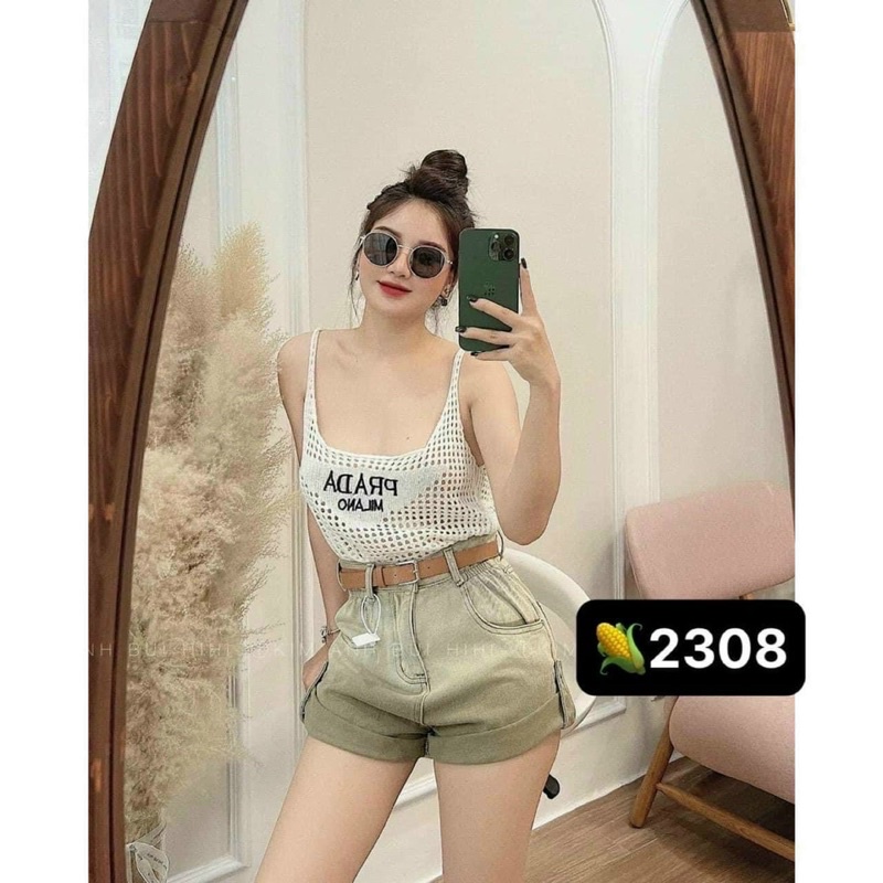 QNU211 - QUẦN SOOC JEANS NÂU LOANG GẤP GẤU