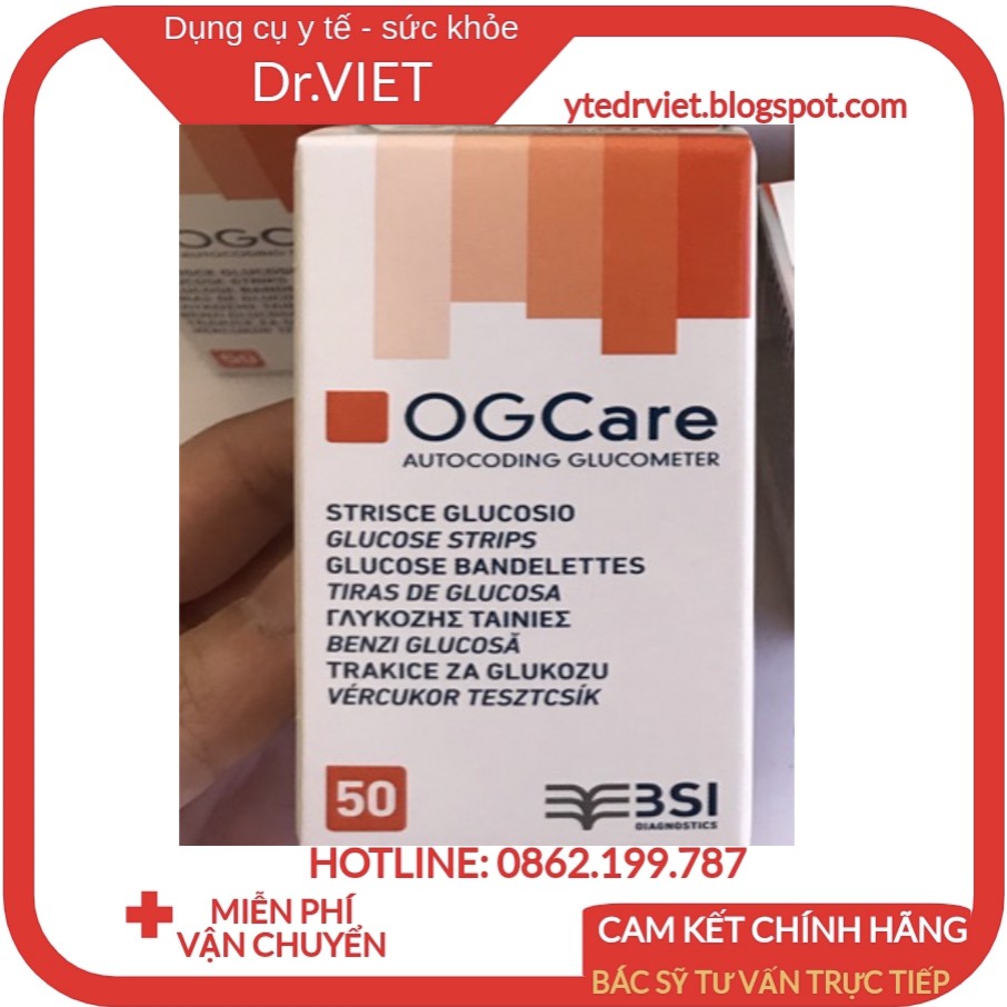 Que Thử đường huyết OG CARE (Hộp 50 que) chính hãng xuất sứ Italy-Dùng cho các dòng máy đo đường huyết Ogcare