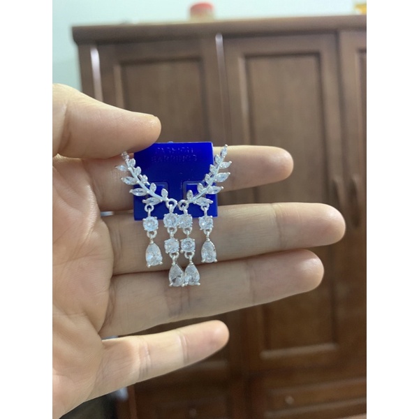 Khuyên tai kẹp vành tai rủ đá oliu bạc ta đẹp