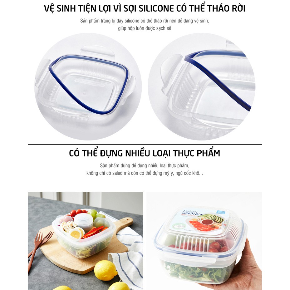 Hộp salad Lock&Lock kèm khay nước sốt HSM8440T 950ml, HSM8450T 1.6L - BABYHOPSG