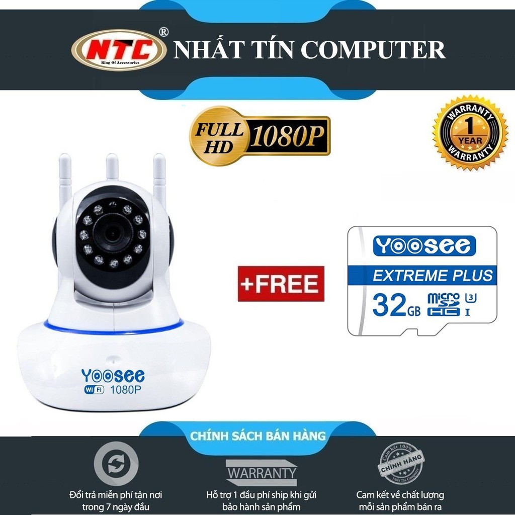 Camera IP Wifi Yoosee 3 Râu HD 1080P 10 đèn hồng ngoại đàm thoại 2 chiều (Trắng) + Kèm thẻ Yoosee/Vitacard 32GB