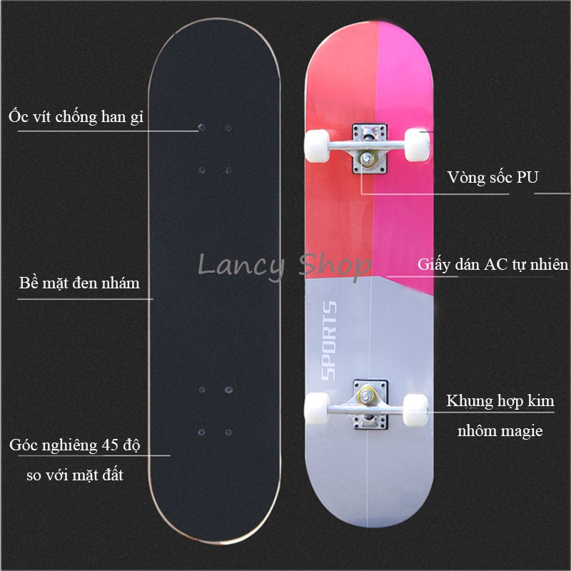 Ván trượt thể thao skateboard Ván trượt trẻ em chất liệu gỗ phong ép cao cấp  tải trọng 180kg mặt nhám vt165a