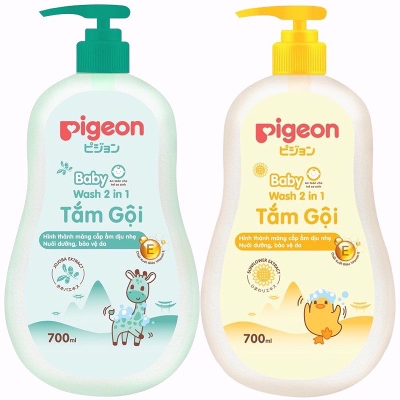 Sữa tắm gội 700ml Pigeon 2in1 dịu nhẹ (xanh,vàng)