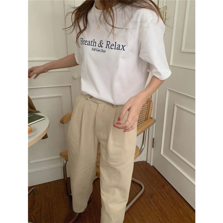 Áo thun chữ vintage phom rộng unisex phong cách đường phố dành cho nam và nữ có ảnh thật