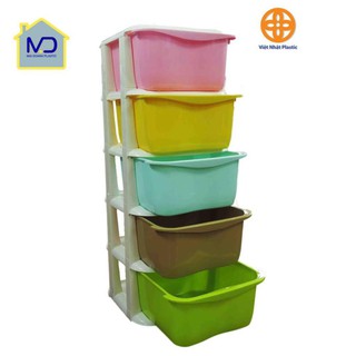 Tủ nhựa đa sắc 5 tầng việt nhật có bánh xe, nhựa PP cao cấp
