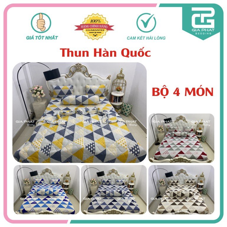 Bộ Ga Gối Thun Lạnh Hàn Quốc {4 Món} họa tiết Tam Giác ( 1 ga bọc + 2 vỏ gối nằm + 1 vỏ gối ôm ) | BigBuy360 - bigbuy360.vn