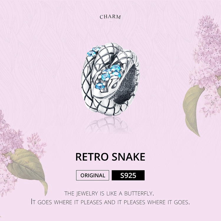 BAMOER Vòng Tay Bạc 925 Đính Hạt Charm Hình Rắn 3mm SCC1351 Thời Trang