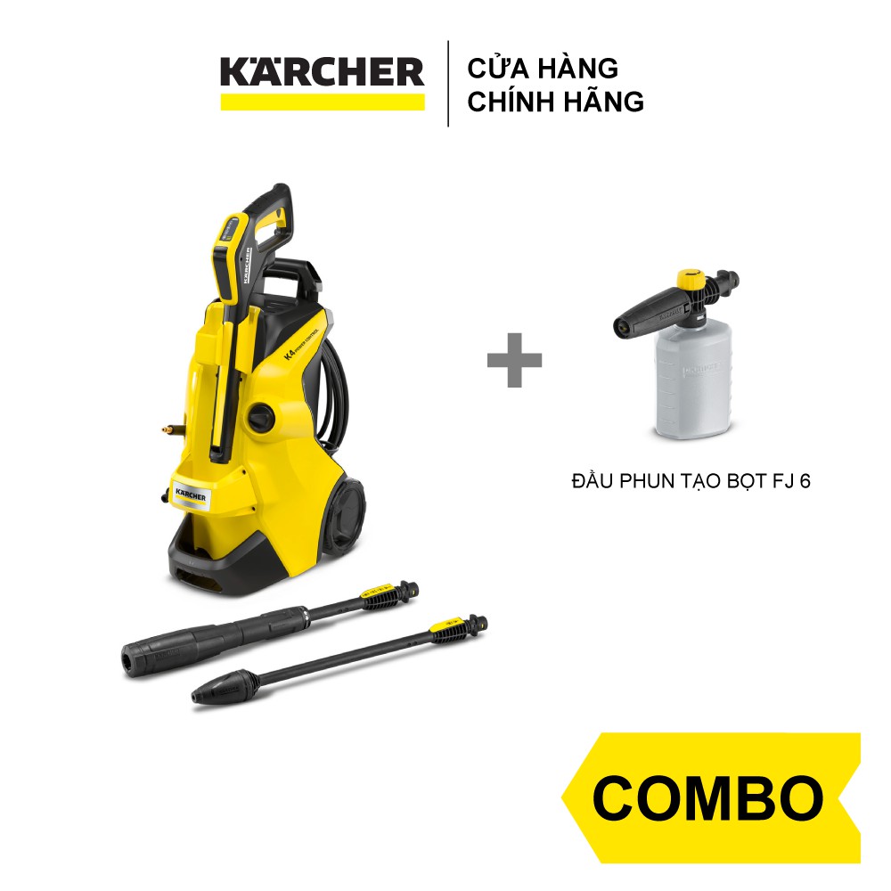 Combo máy xịt rửa xe Karcher K4 power control và đầu phun tạo bọt FJ6