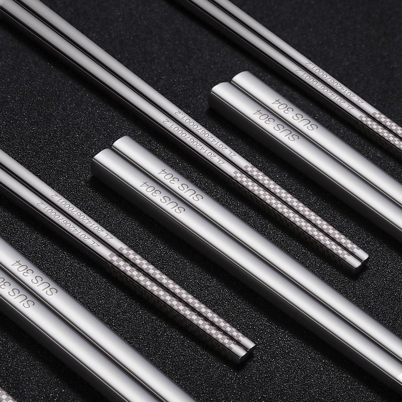 5 Đôi Đũa Inox 304 Cán Vuông Hàn Quốc Hoa Văn Viền, Có 2 Màu lựa chọn