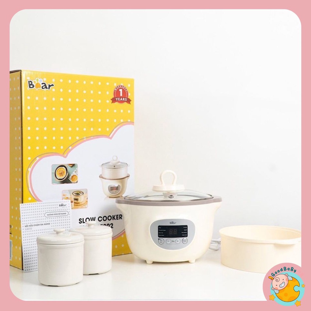 Nồi nấu cháo chậm Bear, nồi nấu cháo ninh hầm cách thủy đa năng cho bé ĂN DẶM Bear 1,6 lít Goodbabyvn