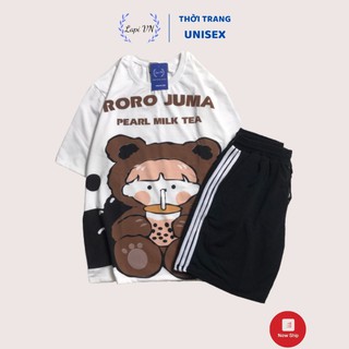 Đồ Bộ Hoạt Hình Unisex Gấu Roro Quần Đùi 3 Line – Lapi VN, Set Cartoon, Freesize, Nam Nữ Đều Mặc Được