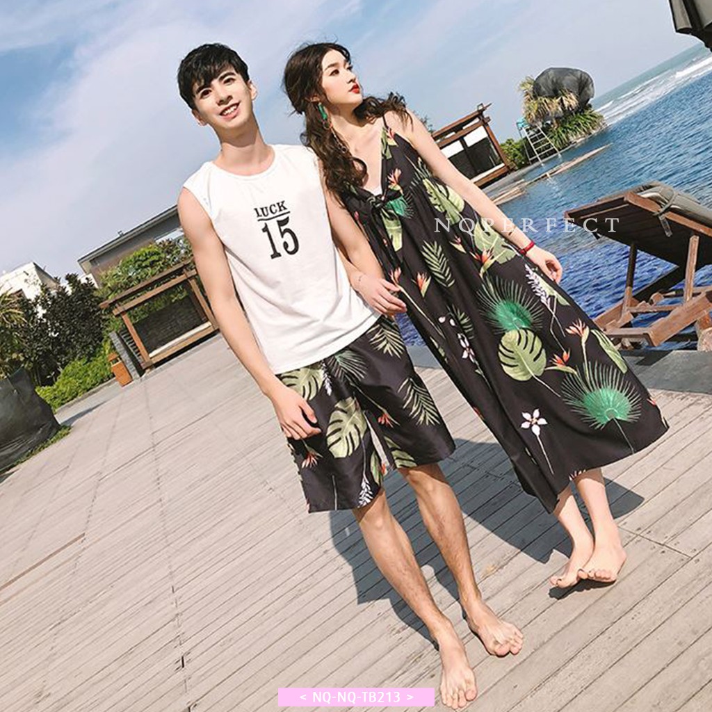 [SALE] Set Đầm nữ + Bộ quần áo nam của căp đôi thêm sắc cho mùa hè rực rỡ (cao cấp)