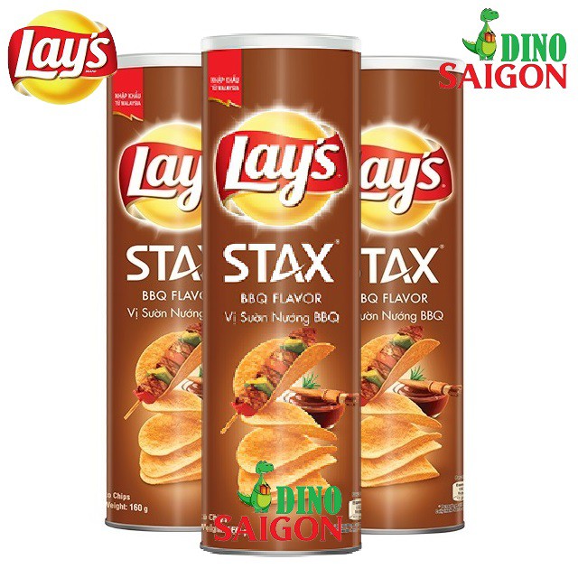 Bộ 3 hộp Bánh Snack Khoai Tây Lay's Stax Malaysia 160g Vị Sườn nướng BBQ