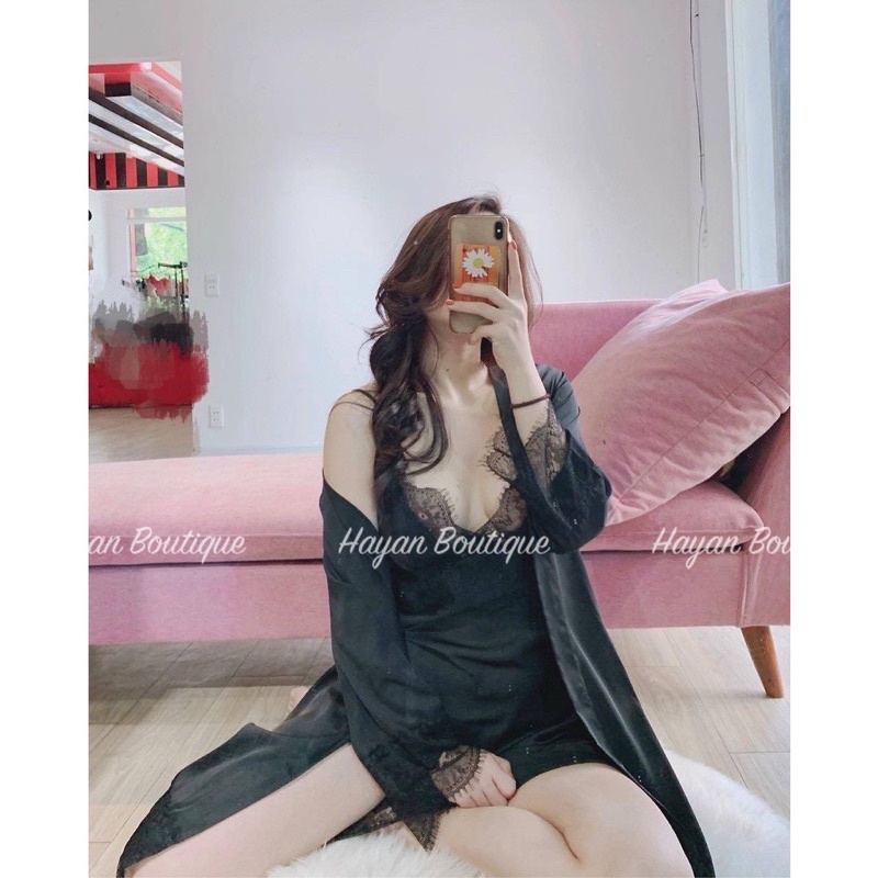 Đồ Ngủ Sexy ,Sét Váy Ngủ Lụa Có Ren Ngực Gợi Cảm KÈm Áo Choàng Viền Ren Cao  Cấp - CharmingQueen